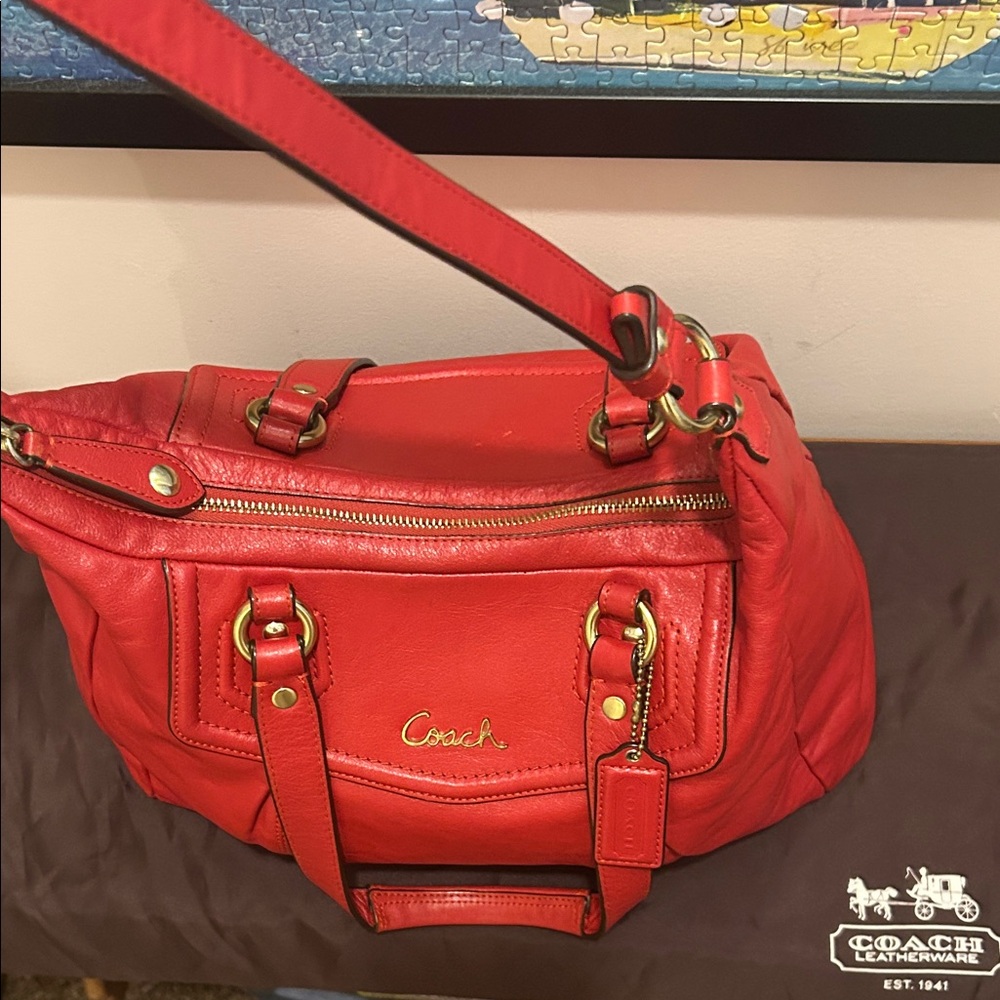 Coach Ashley Signature Cherry Red Leather Satchel/Shoulder Bag - Picture 5 of 14